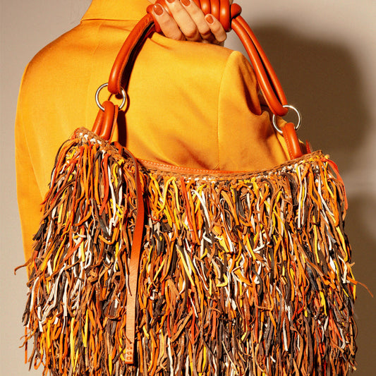 Nanine - Leather handbag with twisted fringes