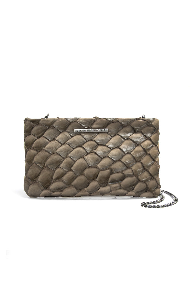 Aquira - Maxi Clutch em couro de pirarucu Oliva