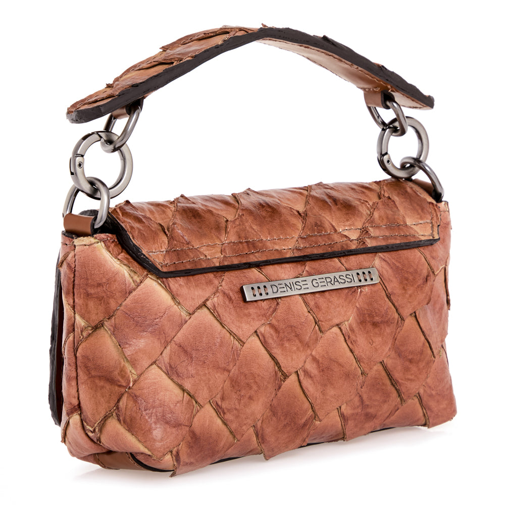 HUARI - Mini handbag em couro de pirarucu - Tobacco