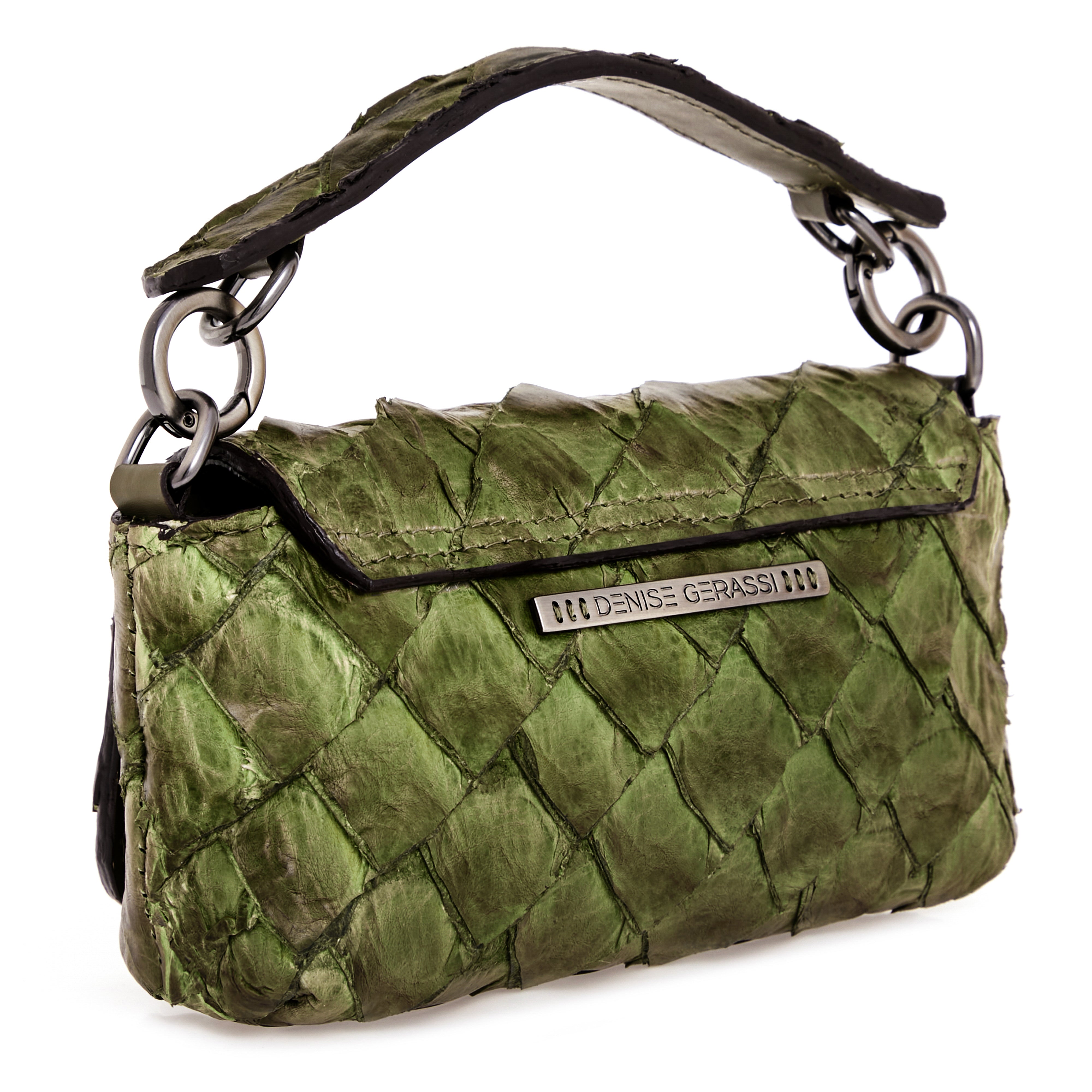 HUARI - Mini handbag em couro de pirarucu - Verde-Militar