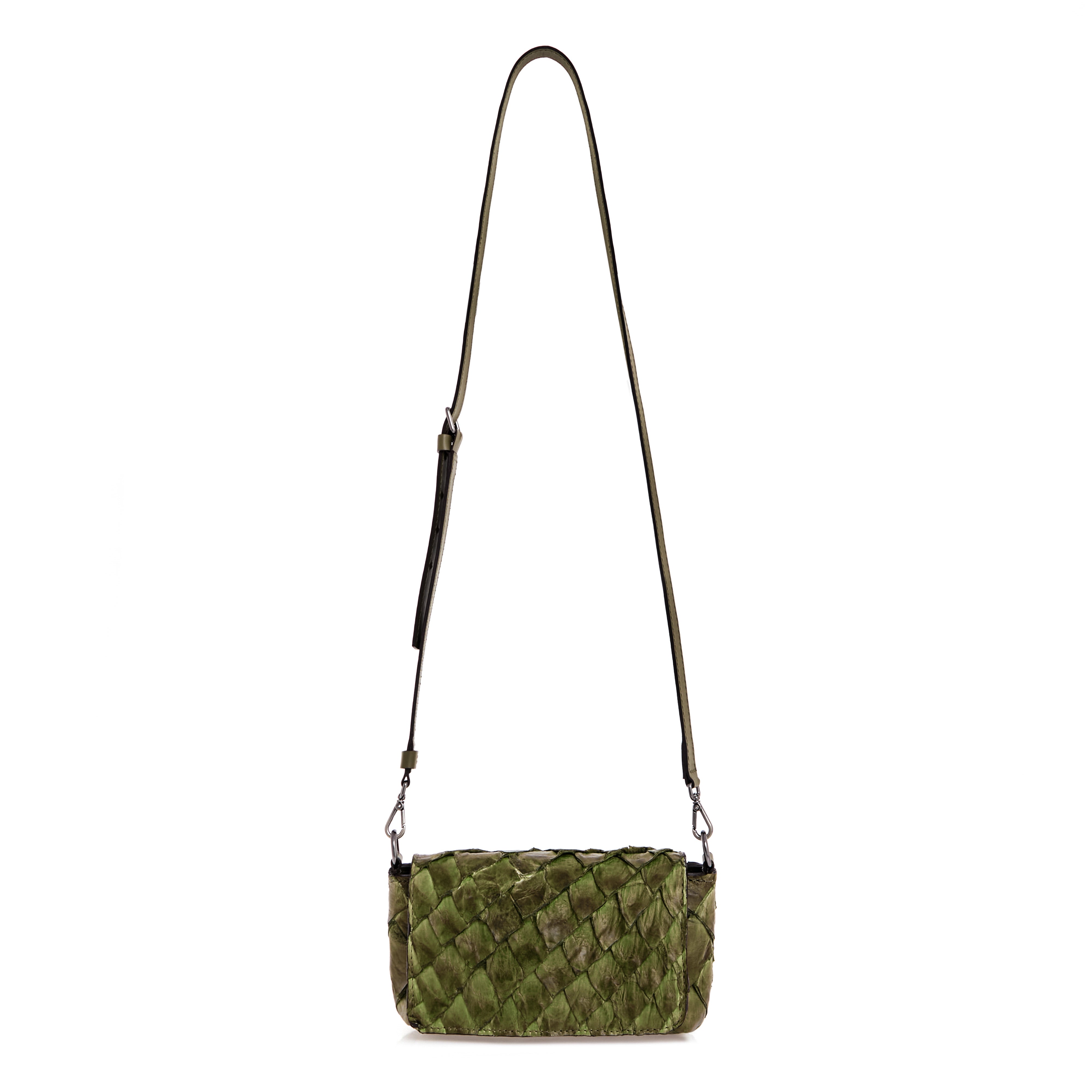 HUARI - Mini handbag em couro de pirarucu - Verde-Militar