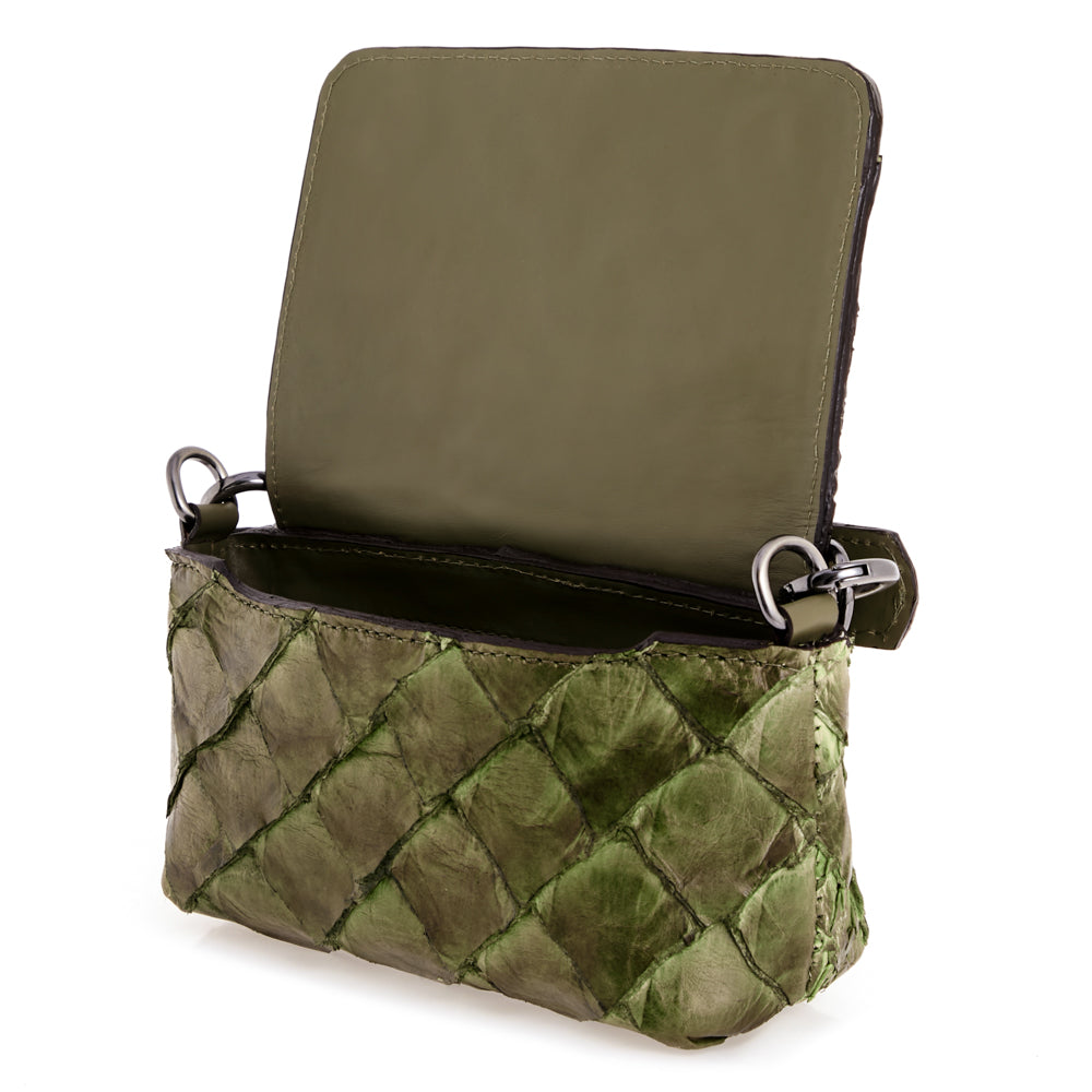 HUARI - Mini handbag em couro de pirarucu - Verde-Militar