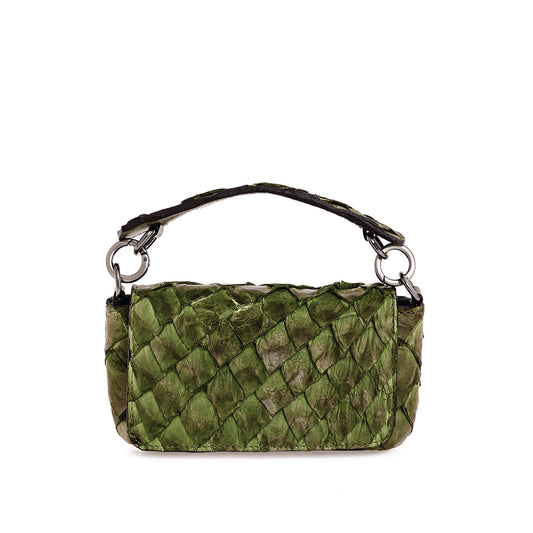 HUARI - Mini handbag em couro de pirarucu - Verde-Militar