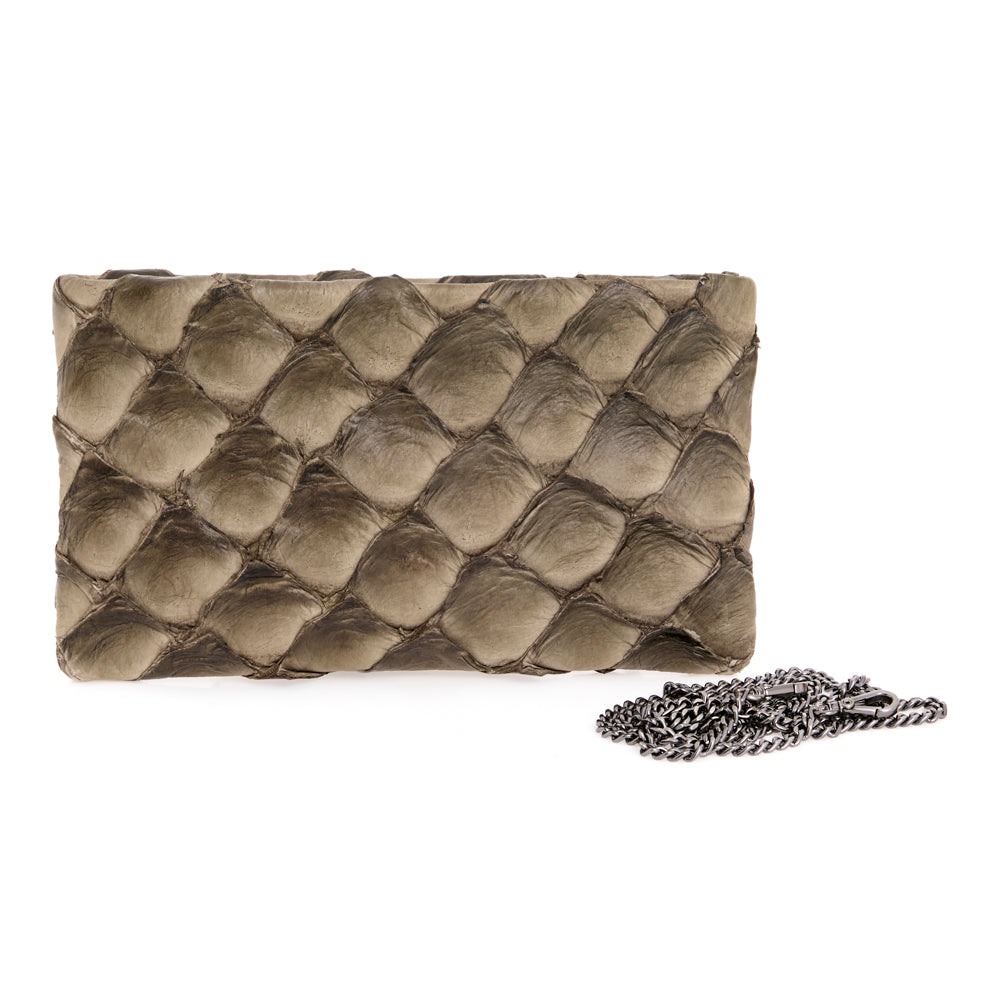 Aquira Mini - Mini Clutch em couro de pirarucu - Oliva