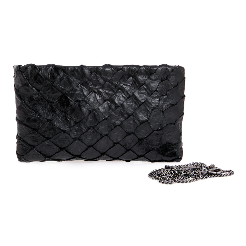 Aquira Mini - Mini Clutch em couro de pirarucu - Preto