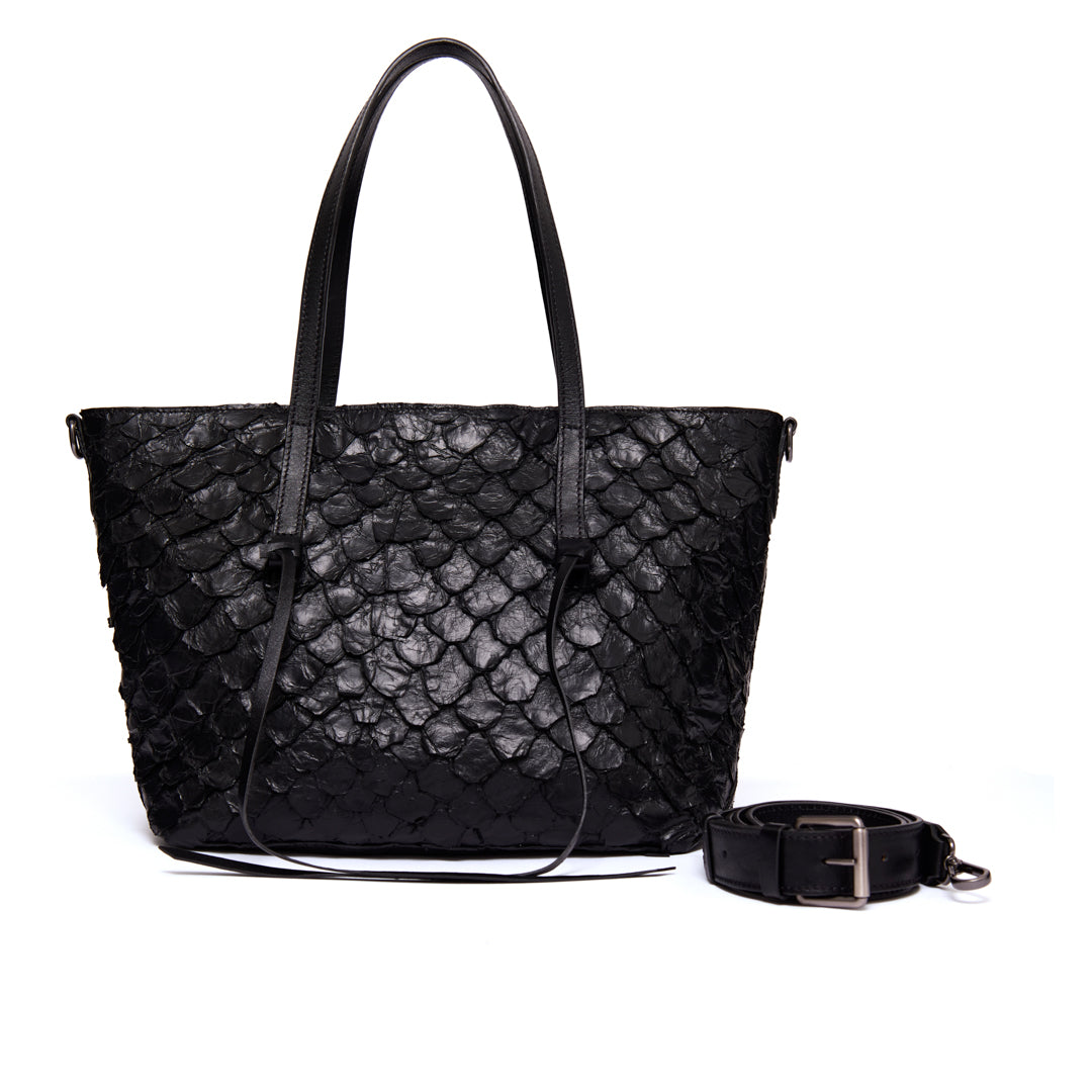 Luna - Shopper em couro de pirarucu Preto