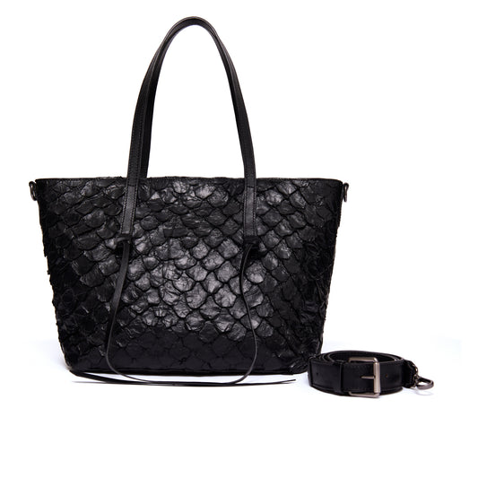 Luna - Shopper em couro de pirarucu Preto