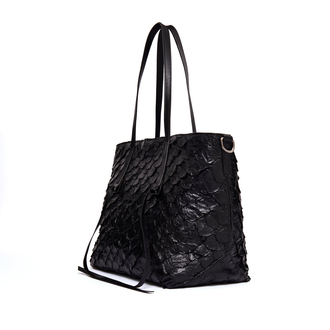 Luna - Shopper em couro de pirarucu Preto