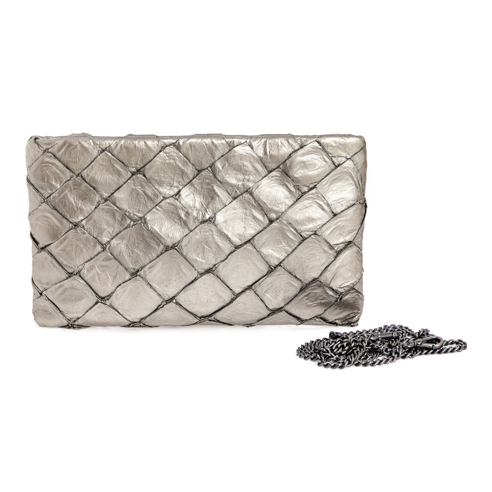 Aquira Mini - Mini Clutch em couro de pirarucu - Prata Velho