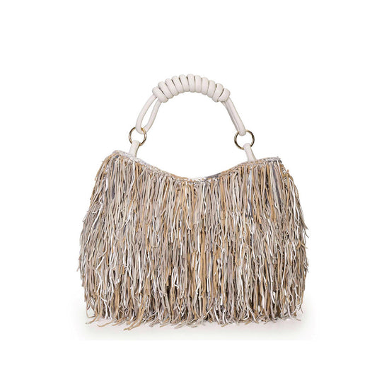 Nanine - Leather handbag with twisted fringes