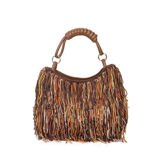 Nanine - Leather handbag with twisted fringes