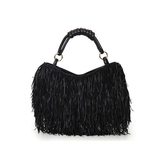 Nanine - Leather handbag with twisted fringes