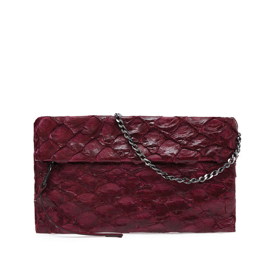 NEW AQUIRA - Maxi clutch in pirarucu leather. Comes with chain strap