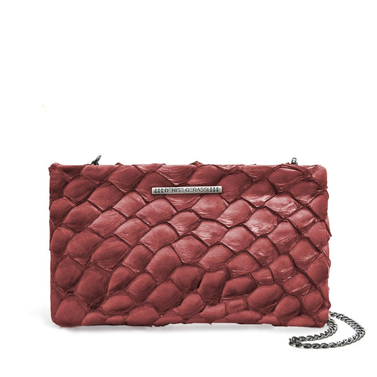 Bolsa Aquira Maxi Clutch em Couro de Pirarucu - Cor Claret