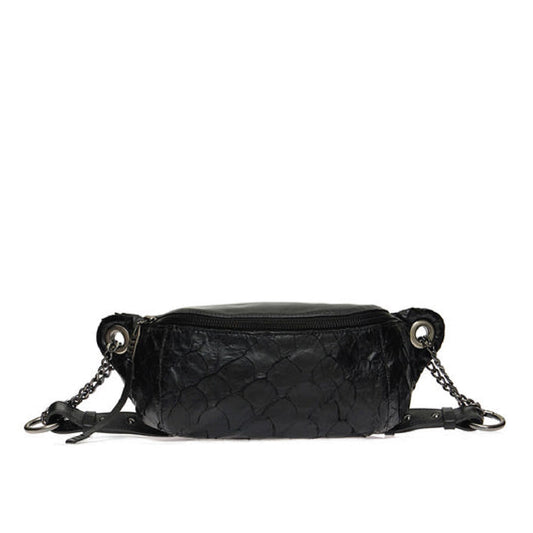 AMANA - Leather pouch bag, with pirarucu leather front