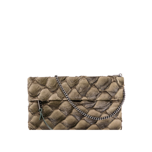 Aquira Mini - Mini Clutch em couro de pirarucu - Oliva