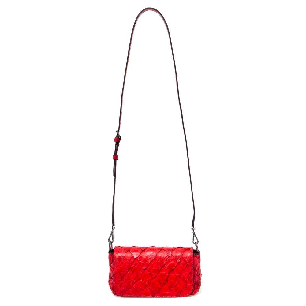 HUARI - Mini handbag em couro de pirarucu - Vermelha