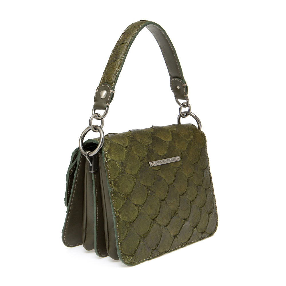 bolsa de couro de pirarucu verde militar - Denise Gerassi